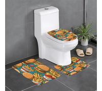 YYHWHJDE carino hamburger patatine fritte Immagine antiscivolo tappetino tre pezzi set bagno tappeto antiscivolo durevole