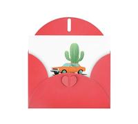 YYHWHJDE Cartolina d'auguri rossa con cactus accanto alla macchina, motivo per festa di compleanno