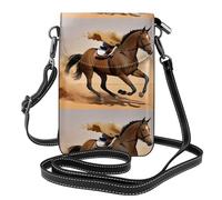 YYHWHJDE Cavallo in esecuzione nella tempesta di sabbia del deserto stampa la piccola borsa del telefono di vibrazione della tracolla delle donne di cuoio, impermeabile