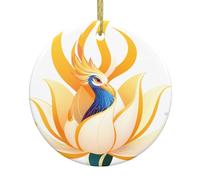 YYHWHJDE Ciondolo rotondo in ceramica con stampa di Phoenix on the lotus - 7,4 cm Aggiungi un'atmosfera festosa alle feste di vacanza