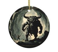 YYHWHJDE Ciondolo rotondo in ceramica con stampa di testa di mucca demone, 7,4 cm, aggiunge un'atmosfera festosa alle feste di vacanza