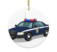 YYHWHJDE Ciondolo rotondo in ceramica da appendere a forma di albero di Natale, con stampa di auto della polizia, 7,4 cm, dotato di resistente cavo in filo dorato