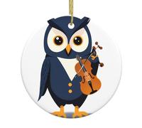 YYHWHJDE Ciondolo rotondo in ceramica da appendere a forma di gufo che suona il violino, 7,4 cm, dotato di resistente cavo dorato