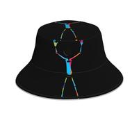 YYHWHJDE Colorful Graffiti Stickman Pattern Riflettente Bucket Hat Uomo e Donna Casual Outdoor Nero