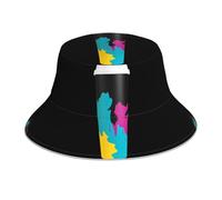 YYHWHJDE Colorful Graffiti Water Cup Pattern Riflettente Bucket Hat Uomo e Donna Casual Outdoor Nero