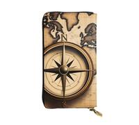 YYHWHJDE Compass and Old World Map Pattern Portafoglio lungo pochette in pelle Progettato per ragazze e donne alla moda elegante e personalizzato 19 x 10,5 cm, nero, taglia unica, Nero , Taglia unica