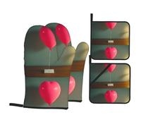 YYHWHJDE Confessione Balloon Pattern Cucina cottura set di quattro pezzi include 2 guanti isolati e 2 coperchi per pentole con tasche anti-scottatura e termoisolante