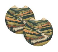 YYHWHJDE Confezione da 2 sottobicchieri con immagine di una foresta di montagna e fiume, resistenti e impermeabili, per protezione e decorazione degli interni dell'auto