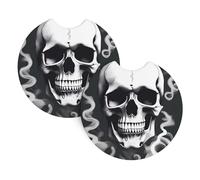 YYHWHJDE Confezione da 2 sottobicchieri con teschio fumante, resistenti e impermeabili, per protezione interna e decorazione dell'auto