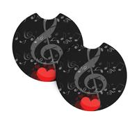 YYHWHJDE Confezione da 2 sottobicchieri per auto con note musicali e cuori, il regalo ideale per l'inaugurazione della casa per i proprietari di auto, in neoprene di alta qualità, stile e protezione