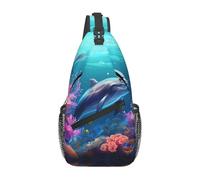 YYHWHJDE Cross Chest Bag Diagonally - Borsa a tracolla di qualità, resistente e spaziosa, per uomini e donne, bella immagine di coralli del mondo sottomarino, delfini, nero, taglia unica, Nero ,