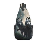 YYHWHJDE Cross Chest Bag Diagonally - Borsa a tracolla di qualità, resistente e spaziosa, per uomini e donne, stampa con due lupi, nera, taglia unica, Nero , Taglia unica