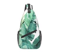 YYHWHJDE Cross Chest Bag Diagonally - Borsa a tracolla di qualità, resistente e spaziosa, per uomini e donne, stampa tropicale con foglie di palma di banana, nera, taglia unica, Nero , Taglia unica