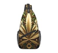 YYHWHJDE Cross Chest Bag Diagonally - Borsa a tracolla di qualità, resistente e spaziosa, per uomini e donne, stampa cannabis dorata, nera, taglia unica, Nero , Taglia unica