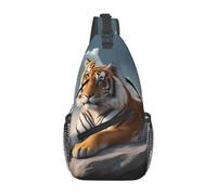 YYHWHJDE Cross Chest Bag Diagonally - Borsa a tracolla di qualità, resistente e spaziosa, per uomini e donne, tigre maestosa appoggiata su una roccia con stampe cielo nuvoloso, nero, taglia unica,