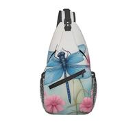 YYHWHJDE Cross Chest Bag Diagonally - Borsa a tracolla di qualità, resistente e spaziosa, per uomini e donne, stampa floreale rosa e libellula blu, nera, taglia unica, Nero , Taglia unica