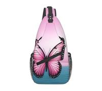 YYHWHJDE Cross Chest Bag Diagonally - Borsa a tracolla di qualità, resistente e spaziosa, per uomini e donne, motivo farfalla rosa e mare, nero, taglia unica, Nero , Taglia unica