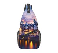YYHWHJDE Cross Chest Bag Diagonally - Borsa a tracolla di qualità, resistente e spaziosa, per uomini e donne, stampa notturna Amsterdam, nera, taglia unica, Nero , Taglia unica