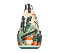 YYHWHJDE Cross Chest Bag Diagonally - Borsa a tracolla di qualità, resistente e spaziosa, per uomini e donne, motivo con piccole piante verdi, nera, taglia unica, Nero , Taglia unica