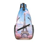 YYHWHJDE Cross Chest Bag Diagonally - Borsa a tracolla di qualità, resistente e spaziosa, per uomini e donne, Torre Eiffel Parigi, motivo floreale rosa, nero, taglia unica, Nero , Taglia unica