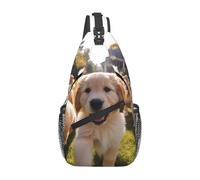 YYHWHJDE Cross Chest Bag Diagonally - Borsa a tracolla di qualità, resistente e spaziosa, per uomini e donne, con stampa di cuccioli di Golden Retriever, nera, taglia unica, Nero , Taglia unica