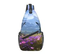 YYHWHJDE Cross Chest Bag Diagonally - Borsa a tracolla di qualità, resistente e spaziosa, per uomini e donne, con stampa naturale di fiori viola, prato, montagna, nero, taglia unica, Nero , Taglia