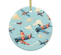 Yyhwhjde Decorazione circolare con immagine di aeromobili della guerra mondiale, decorazione per supermercato, ceramica, inverno, Natale, festa a casa