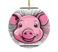 YYHWHJDE Divertente ciondolo rotondo in ceramica a forma di maialino rosa, 7,4 cm, decorazione natalizia
