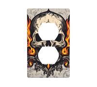 YYHWHJDE Fire Skull Pattern Double Socket Pannello da parete decorativo per aree residenziali e commerciali 11,4 x 7 cm