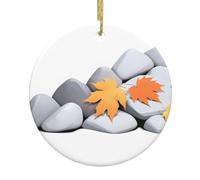 YYHWHJDE Foglie d'acero sotto le rocce Stampe Albero di Natale Ciondolo rotondo in ceramica da appendere -7,4 cm Squisita porcellana bianca Facile sospensione