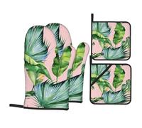 YYHWHJDE Fresh Banana Leaves Prints - Set di 4 protezioni da cucina di qualità, con copriletti e coperchi resistenti al calore per grigliare, cuocere al forno e manipolazione sicura
