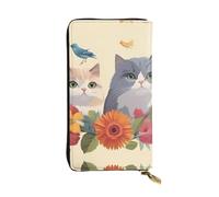YYHWHJDE Funny Cats Birds and Flowers Prints Portafoglio lungo pochette in pelle progettato per ragazze e donne alla moda elegante e personalizzato 19 x 10,5 cm, nero, taglia unica, Nero , Taglia