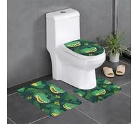 YYHWHJDE Gator in agguato verde modello antiscivolo tappetino tre pezzi set bagno tappeto antiscivolo durevole