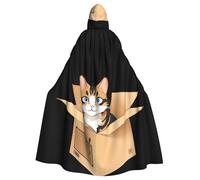 YYHWHJDE Gatto randagio in una scatola di cartone Immagine Halloween adulto mantello con cappuccio per giochi di ruolo, costumi e feste a tema