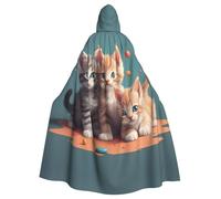 YYHWHJDE Giocoso Kittens Picture Adult Halloween giacca con cappuccio mantello lungo partito mantello adatto per uomini e donne