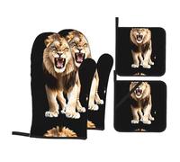 YYHWHJDE Golden Retriever Nobita Lion Picture guanti da forno e presine set di 4 cucina cottura spessi e durevoli, anti-scottatura e termoisolanti