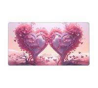 YYHWHJDE Grande tappetino per mouse da gioco da ufficio con immagine di due cuori rosa, 40,6 x 74,9 cm: forte adesione e durata, ispessito e antiscivolo