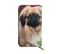 YYHWHJDE Grazioso portafoglio lungo in pelle di qualità con motivo pechinese progettato per ragazze e donne alla moda, elegante 19 x 10,5 cm, Nero , Taglia unica