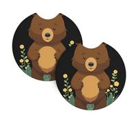 YYHWHJDE Grizzly Bear in the Garden - Confezione da 2 sottobicchieri resistenti e impermeabili per la protezione e la decorazione degli interni dell'auto