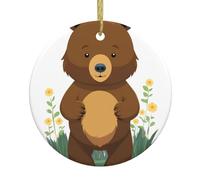 YYHWHJDE Grizzly Bear in the garden Prints Christmas Tree Ceramic Hanging Round Pendant -7,4 cm Dotato di resistente cavo in filo dorato
