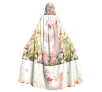 YYHWHJDE Happy Fat White Cat Stampe Halloween Adulto Mantello con Cappuccio per Feste e Costumi