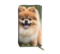 YYHWHJDE Happy Short haired Pomeranian Printing Quality Leather Long Clutch Wallet progettato per ragazze e donne alla moda elegante 19 x 10,5 cm, Nero , Taglia unica