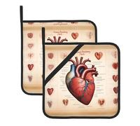 YYHWHJDE Human Anatomy - Set di 2 presine quadrate isolate con grafici a forma di cuore, 20,3 x 20,3 cm, anti-scottatura e termoisolanti, impermeabili