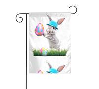 YYHWHJDE Il coniglio che tiene un uovo di Pasqua Immagine Giardino pennone esterno decorazione cortile su entrambi i lati 30,5 x 45,7 cm