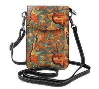 YYHWHJDE Il modello etnico africano della mappa stampa la piccola borsa del telefono di vibrazione della tracolla delle donne di cuoio, impermeabile e
