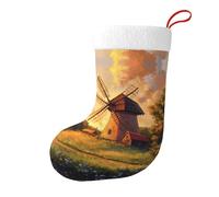 YYHWHJDE Il mulino a vento sulla prateria Immagine Natale Calzini decorativi Calza Colori vivaci aggiungono un'atmosfera festosa