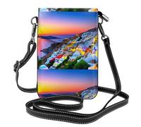 YYHWHJDE Il paesaggio del tramonto dell'isola della Grecia stampa la piccola borsa di cuoio del telefono di vibrazione di vibrazione delle piccole donne, impermeabile e durevole