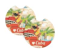 YYHWHJDE Isola di Cuba - Sottobicchieri per tazza con stampa auto, confezione da 2, il regalo ideale per l'inaugurazione della casa per i proprietari di auto, in neoprene di alta qualità, stile e