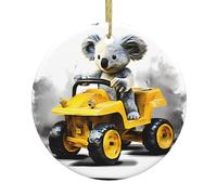 YYHWHJDE Koala Learning to Drive Prints, ciondolo rotondo da appendere all'albero di Natale, in ceramica, 7,4 cm, dotato di resistente cavo in filo dorato