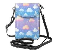 YYHWHJDE La goccia di pioggia delle nuvole dell'arcobaleno stampa la piccola borsa di cuoio del telefono di vibrazione di vibrazione delle donne, impermeabile e durevole